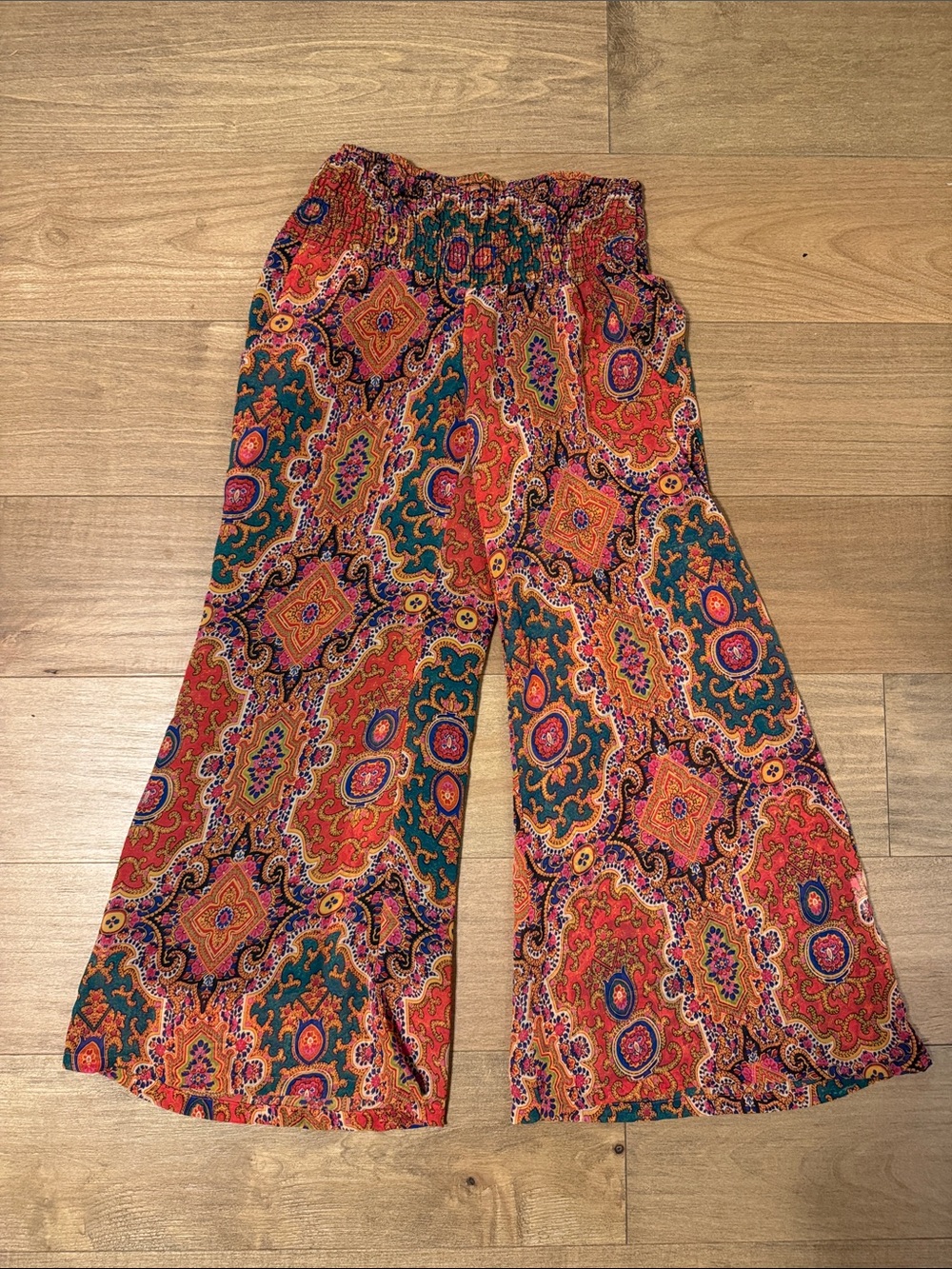 EARTHBOUND Paisley Wide Leg Palazzo Pants in Orange & Green